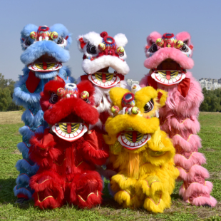 单人羊毛舞狮套装成人儿童表演醒狮道具幼儿园多色的狮子头表演服