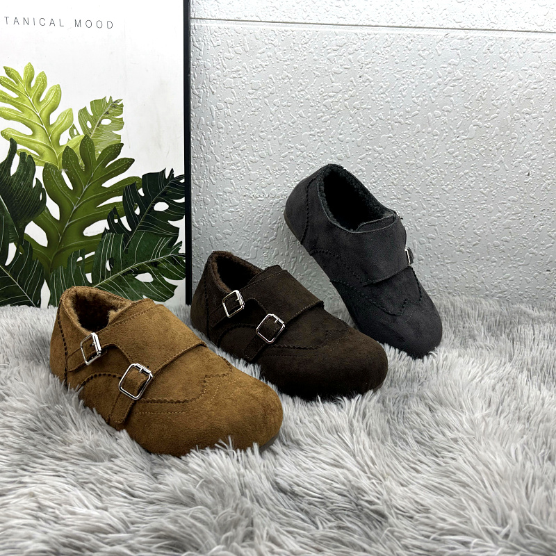 绒面复古加绒保暖勃肯鞋女2025冬季新款圆头内增高休闲乐福鞋棉鞋