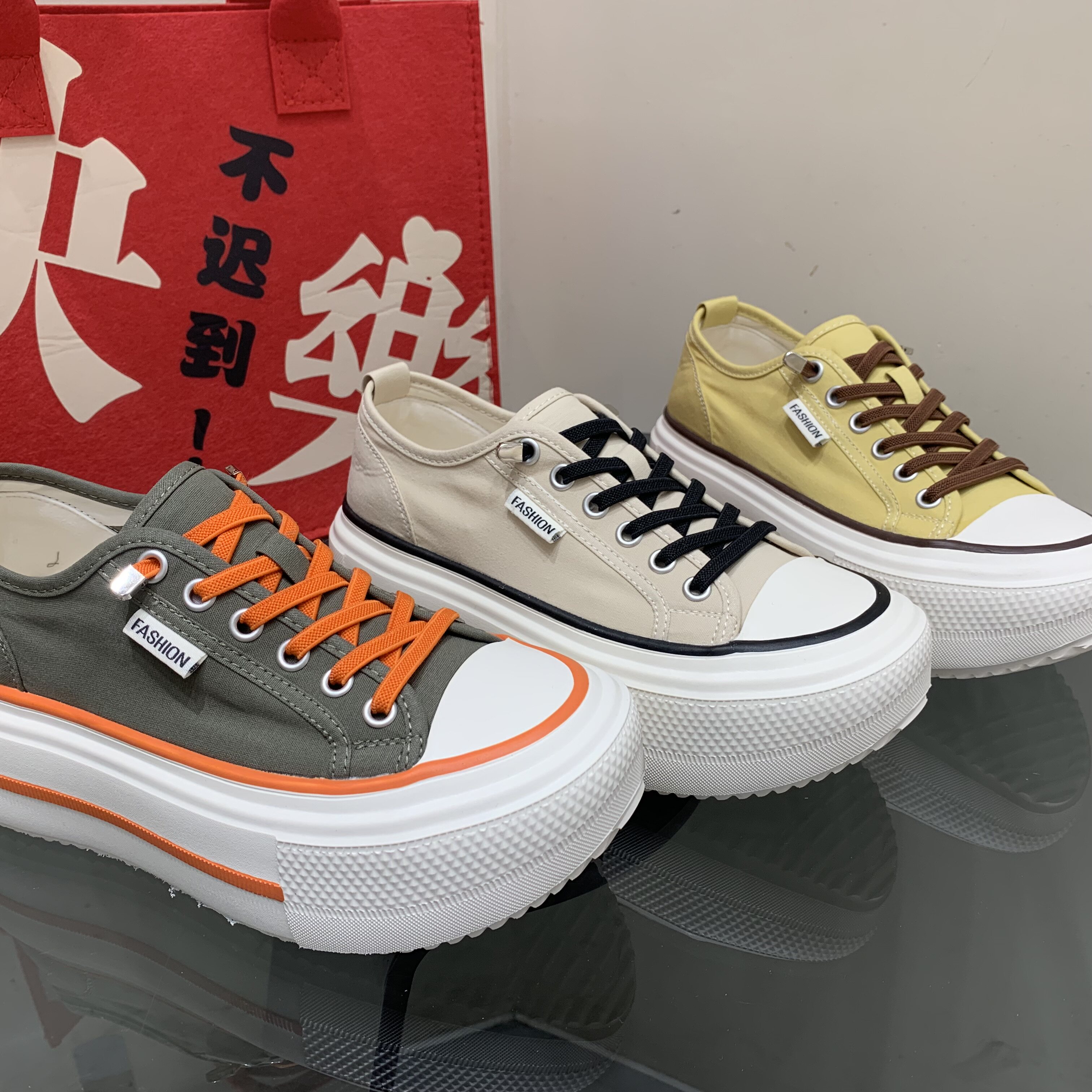 韩版厚底帆布鞋女2026夏季圆头系带休闲鞋百搭透气松糕底运动板鞋