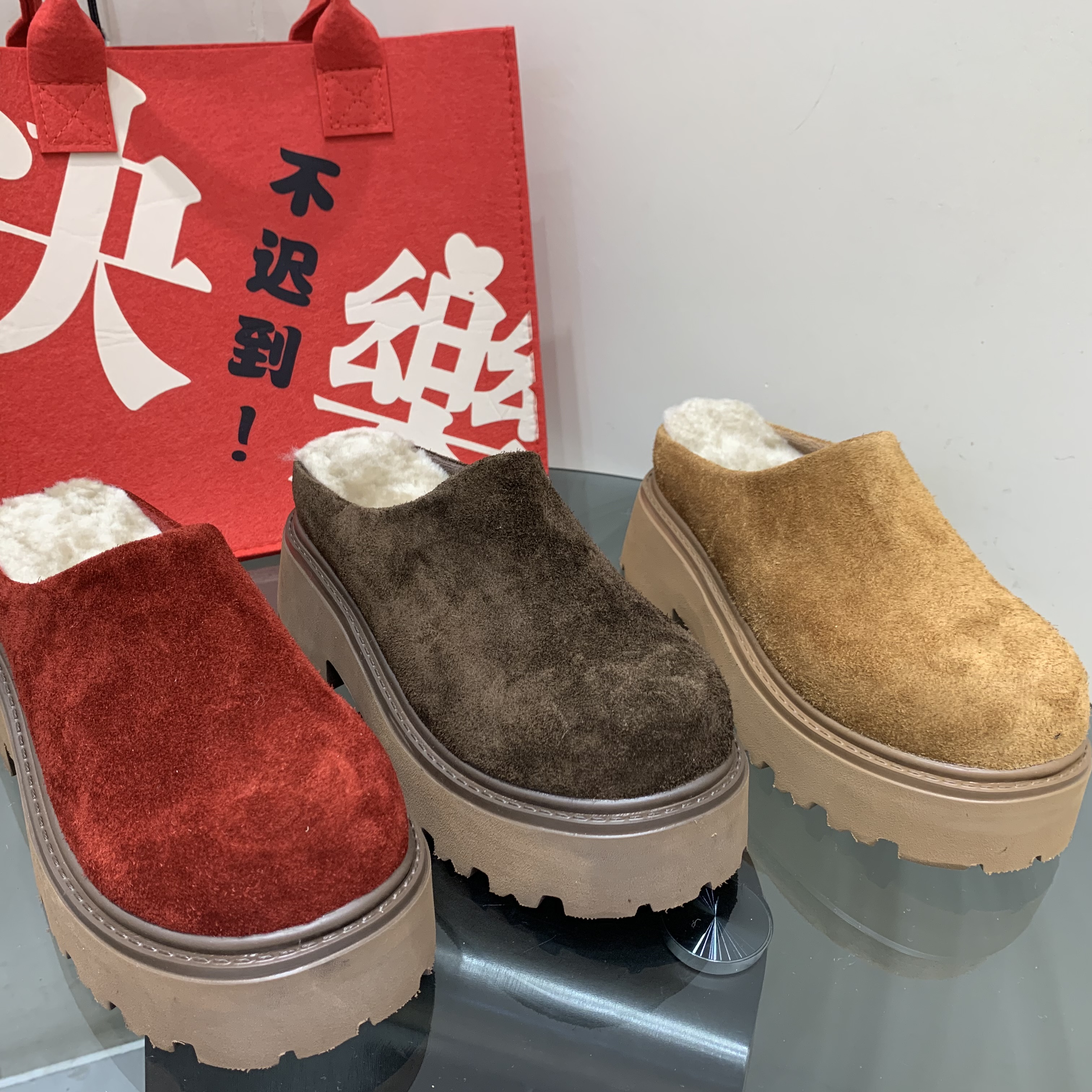 真皮厚底复古毛毛鞋女2025冬季新款外穿加绒包头女棉拖增高懒人拖