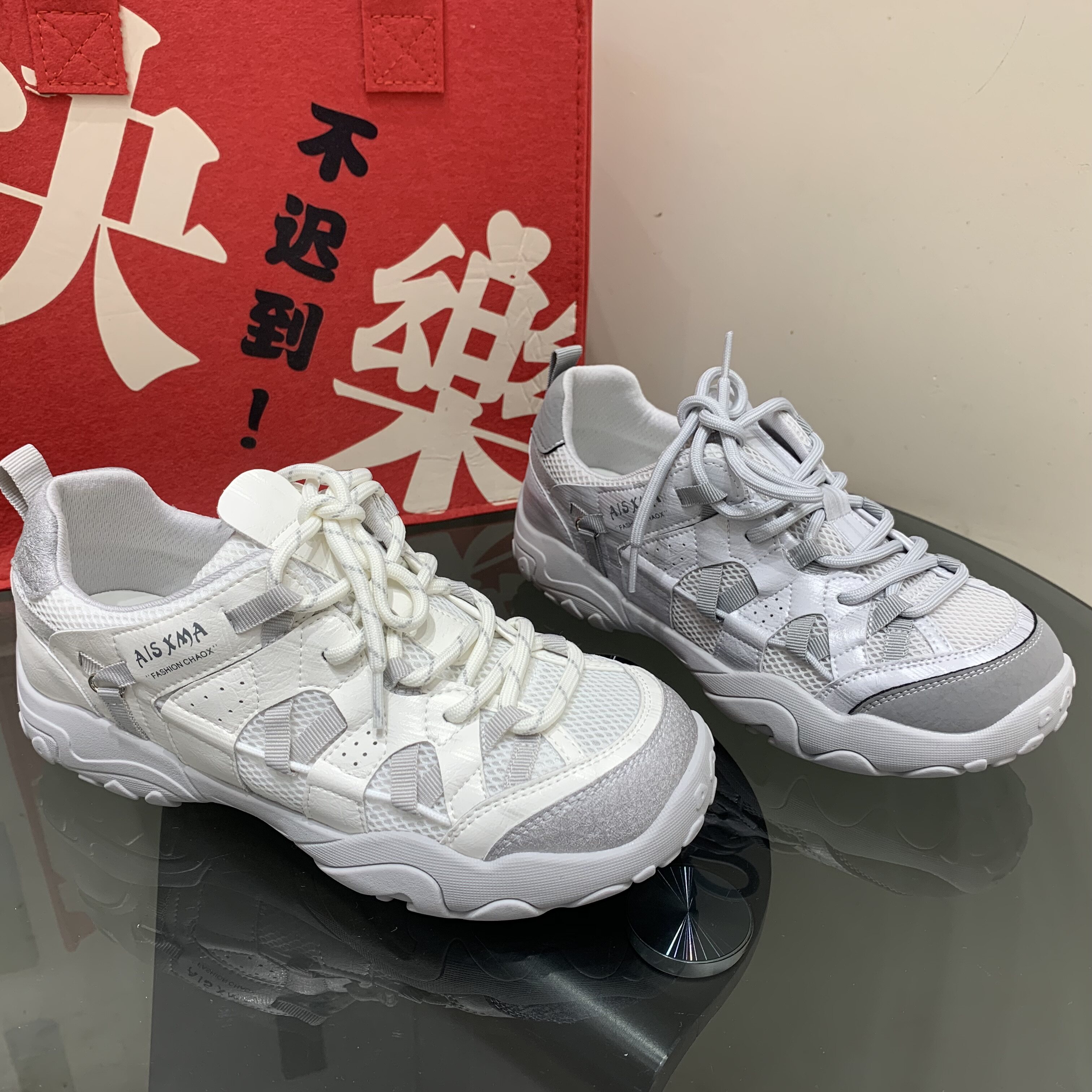 真皮厚底网面透气老爹鞋女2026夏季户外轻便百搭运动休闲鞋徒步鞋