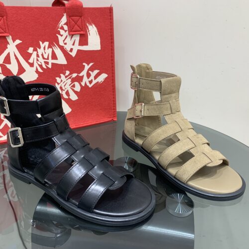 真皮罗马风镂空凉鞋女2026夏季新款外穿低跟露趾舒适后拉链沙滩鞋