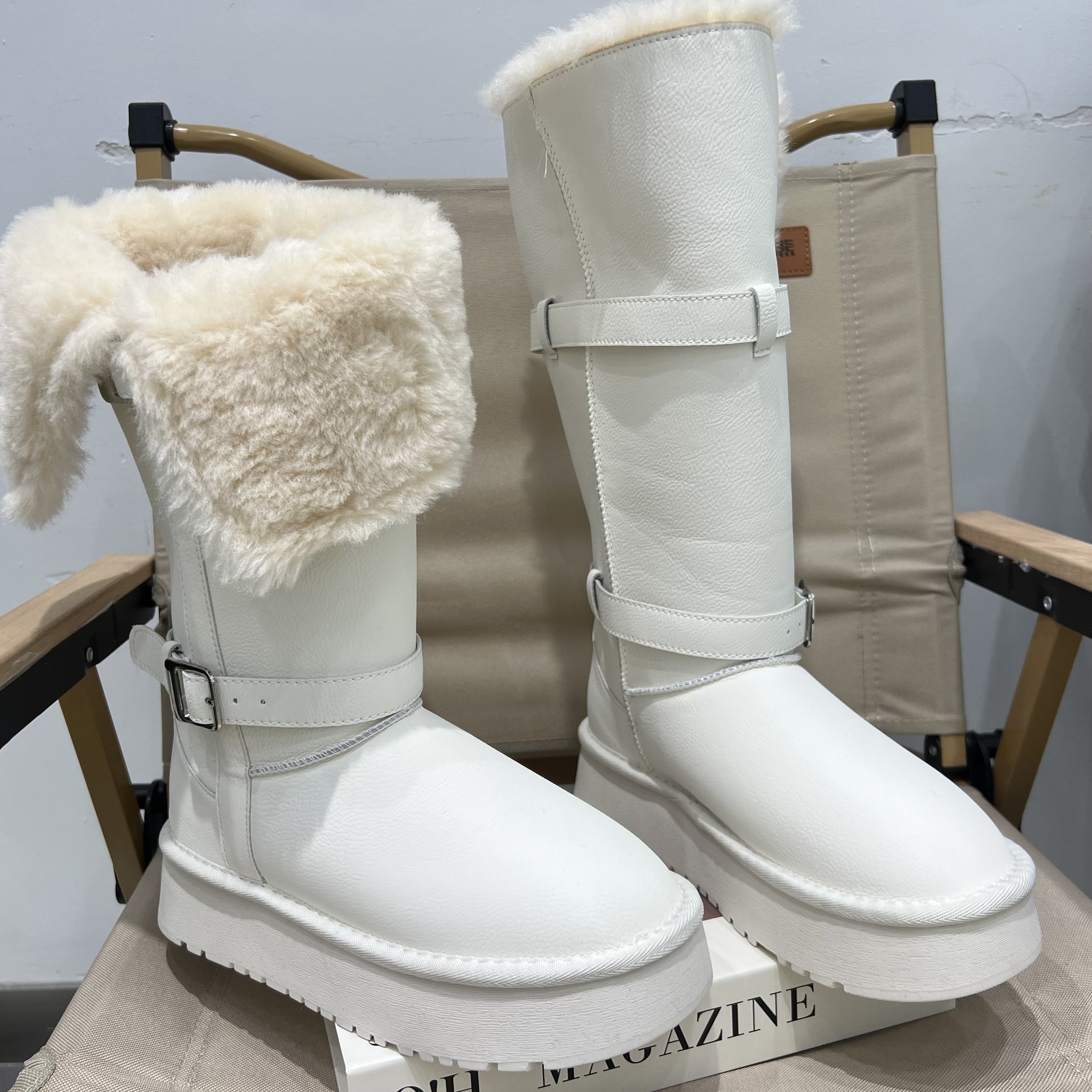 真皮时髦扣带增高羊毛翻边保暖雪地靴女2025冬季新款圆两穿中筒靴,女鞋,时尚雪地靴,淘宝优惠券,粉丝福利购,淘宝优惠卷