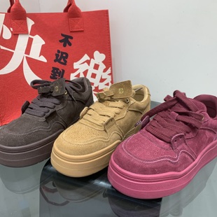 磨砂真皮厚底板鞋女2025秋季新款美拉德时尚小个子增高休闲松糕鞋