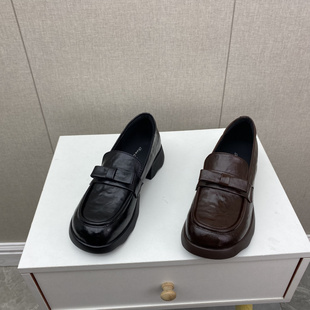 工厂清仓2024秋季新款羊皮圆头简约乐福鞋皮鞋休闲鞋方低跟女单鞋