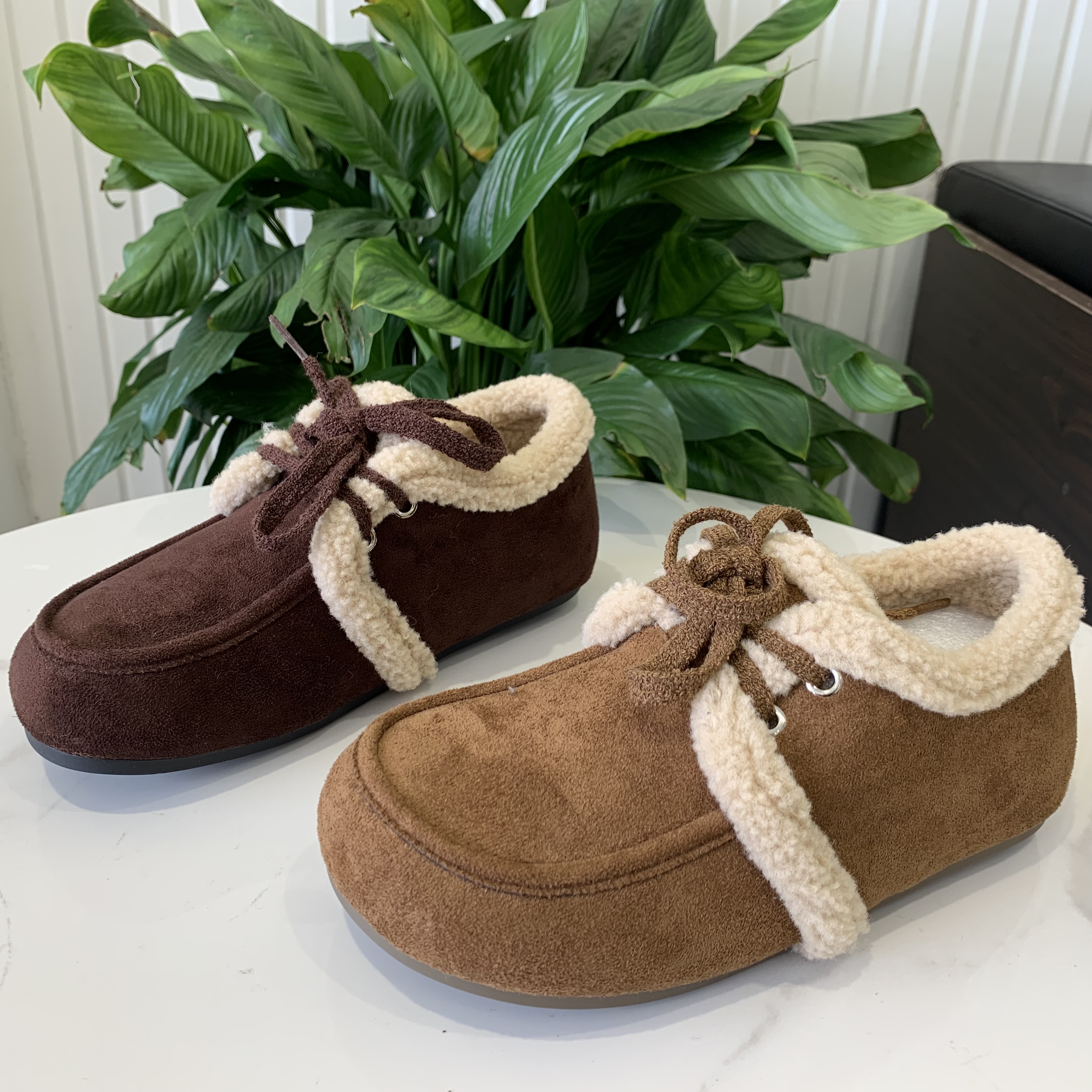 羊羔毛厚底勃肯雪地靴女2025秋冬新款圆头系带复古加绒保暖女棉鞋