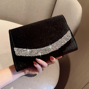 新款 旗袍链条单肩斜挎女包 晚宴手拿包丝绒镶钻手拎包名嫒礼服晚装