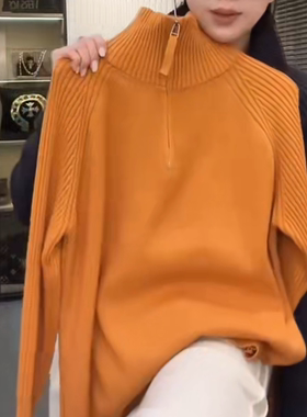 欧洲站高领半拉链显瘦针织毛衣女