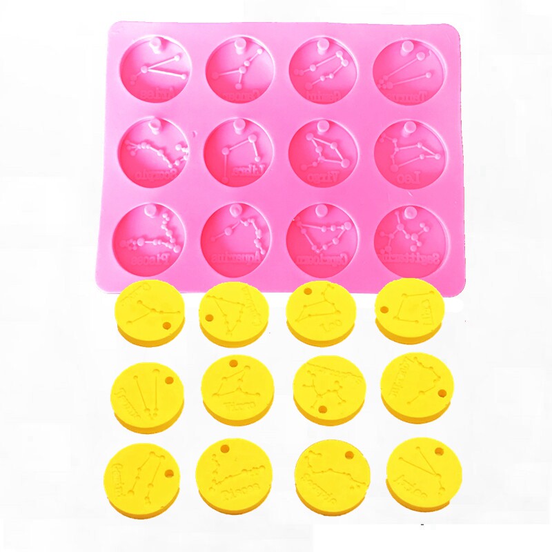 12连星座翻糖硅胶模具 硬币挂牌香薰模巧克力模 蛋糕装饰模烘焙
