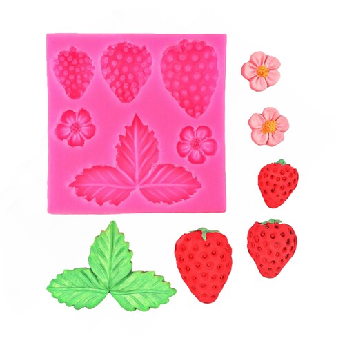 新款草莓水果硅胶模 烘焙装饰品花朵 翻糖杯子蛋糕围边装饰模