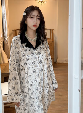 【天使觅】中长款爆款金钻绒睡衣女秋冬甜美保暖玫瑰印花新款睡裙