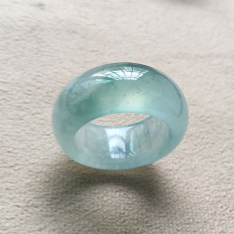 缅甸翡翠高冰种飘蓝花玉指环扳指20mm老种a货冰透水润玉戒24号圈