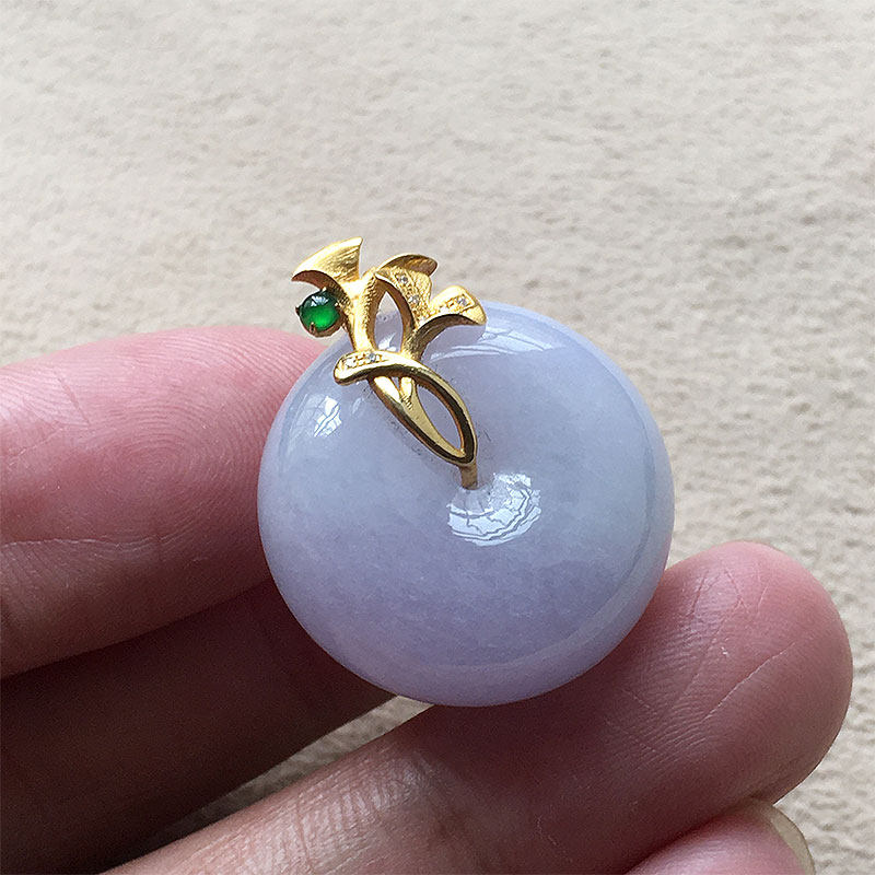 缅甸翡翠冰种紫罗兰玉平安扣吊坠老种a货冰透阳紫肥扣18K女款扣