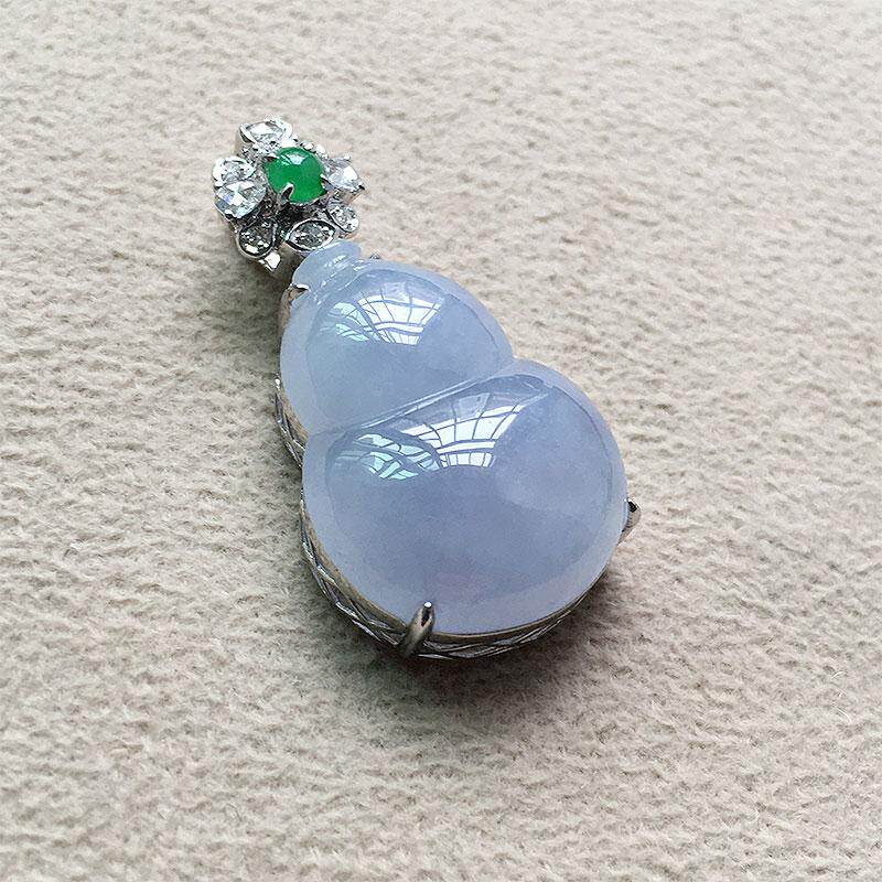 缅甸翡翠冰种紫罗兰葫芦吊坠18K金老种a货冰紫饱满葫芦挂件福禄寿