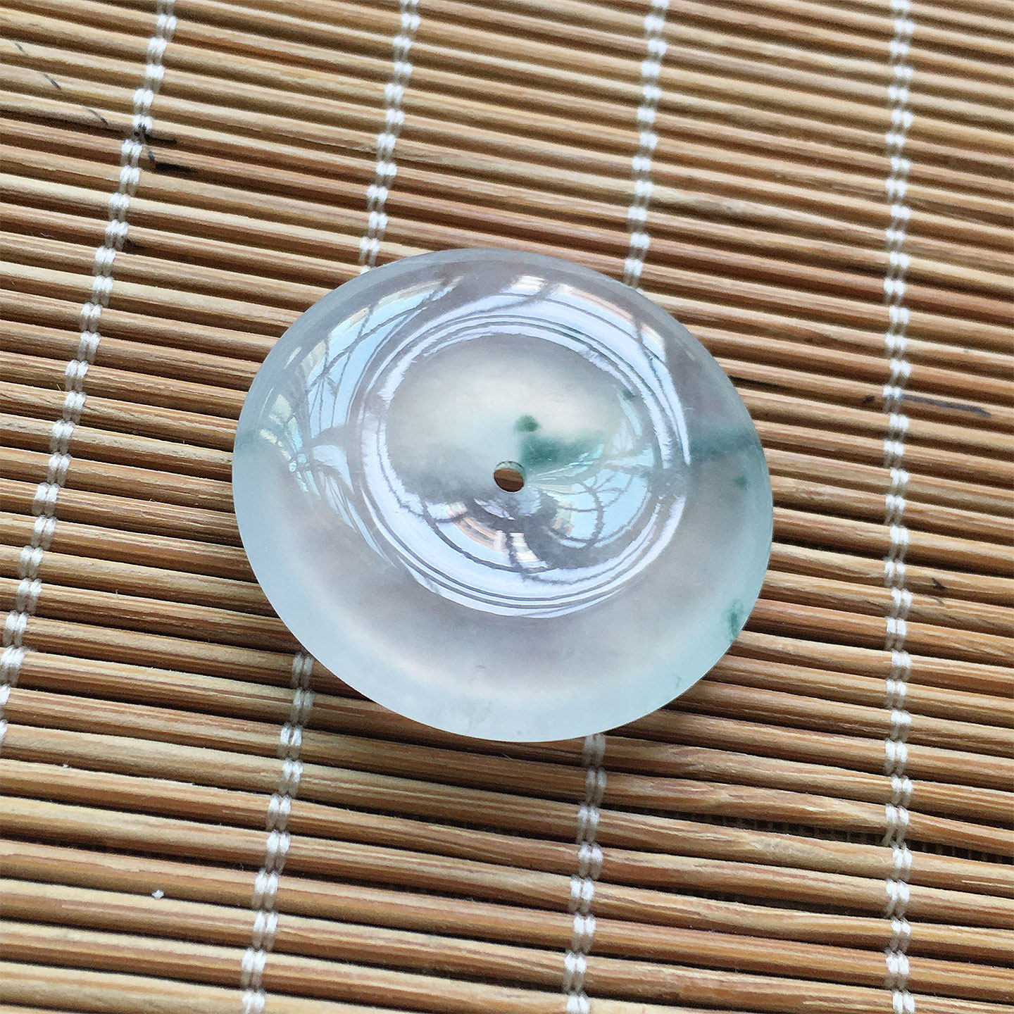 天然缅甸翡翠高冰飘花平安扣吊坠