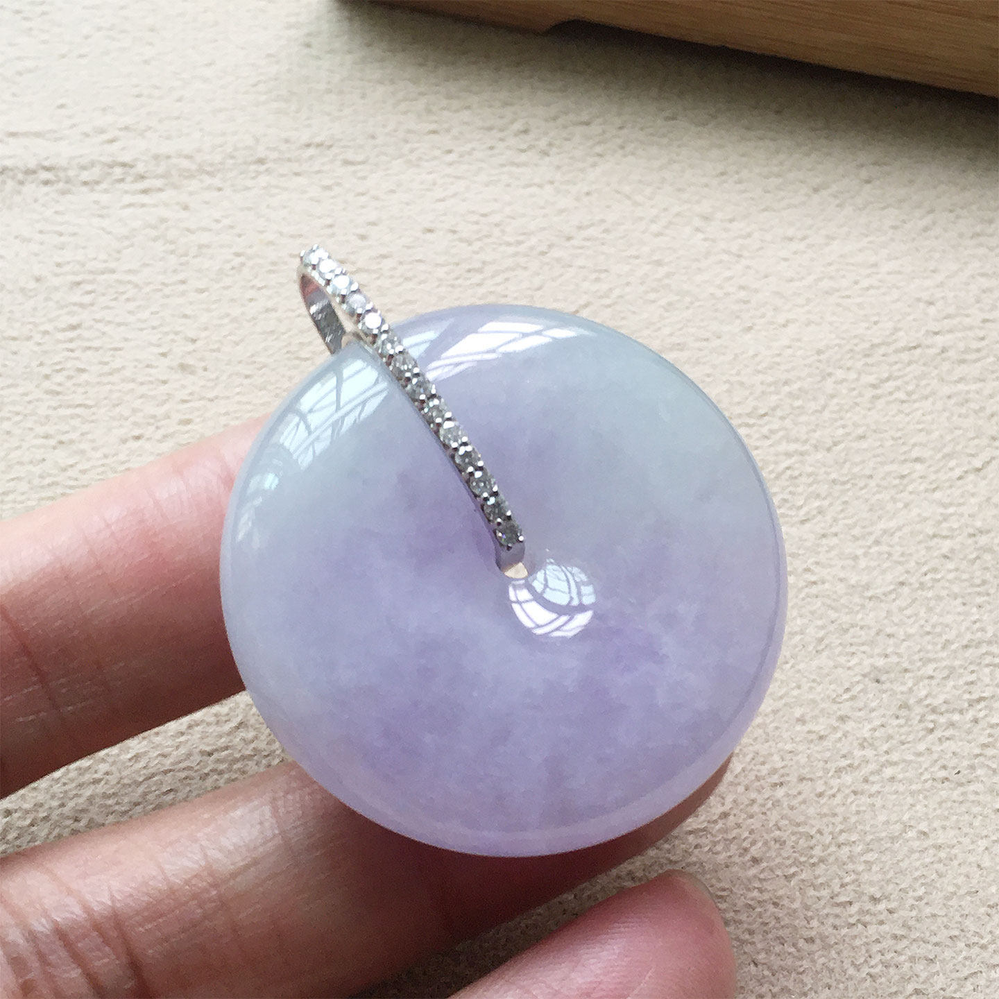 缅甸翡翠冰种紫罗兰饱满玉平安扣吊坠18K金老种a货冰紫玉扣怀古扣