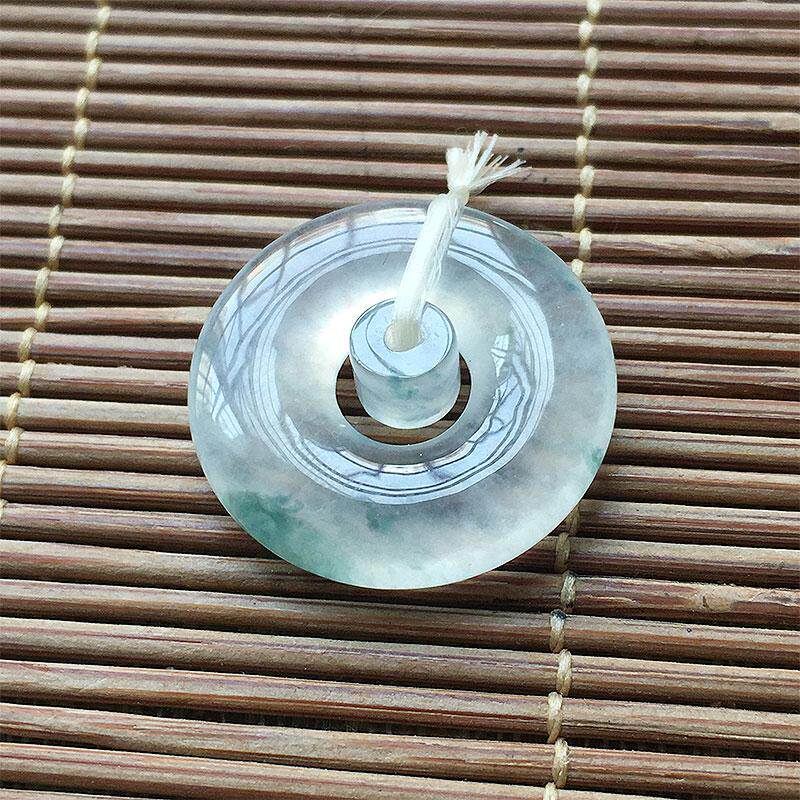 缅甸翡翠高冰种飘花玉平安扣吊坠老种a货冰蓝花玉扣甜甜圈配挂绳