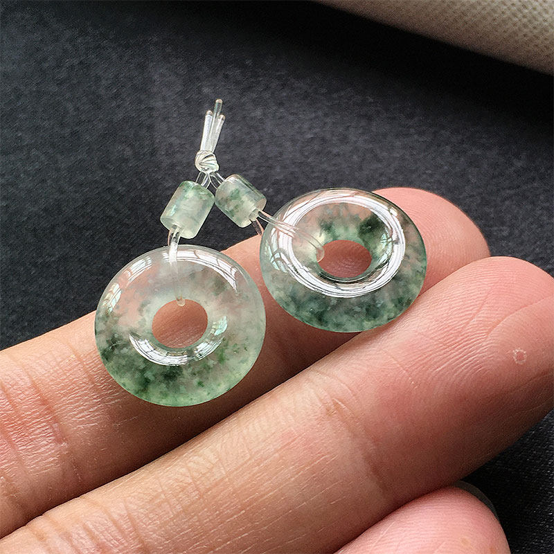 冰种飘绿花平安扣耳环耳坠