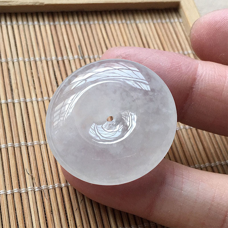 缅甸翡翠冰种雪花棉平安扣吊坠老种a货天然翡翠白冰平安扣玉扣大