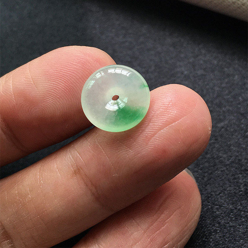 缅甸翡翠冰种阳绿色玉平安扣吊坠配珠老种a货冰绿玉怀古扣小女款