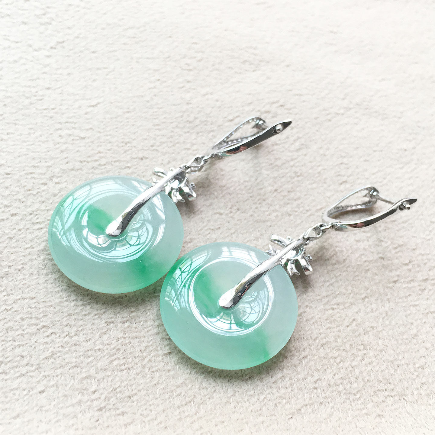 缅甸翡翠冰种飘翠绿色平安扣耳坠18K金镶嵌高档玉扣耳环女款阳绿