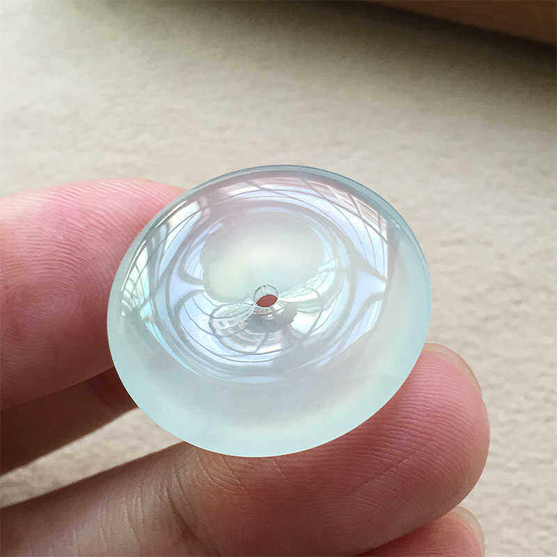 缅甸翡翠高冰种起光玉平安扣吊坠老种a货冰透飘绿花玉怀古扣挂件