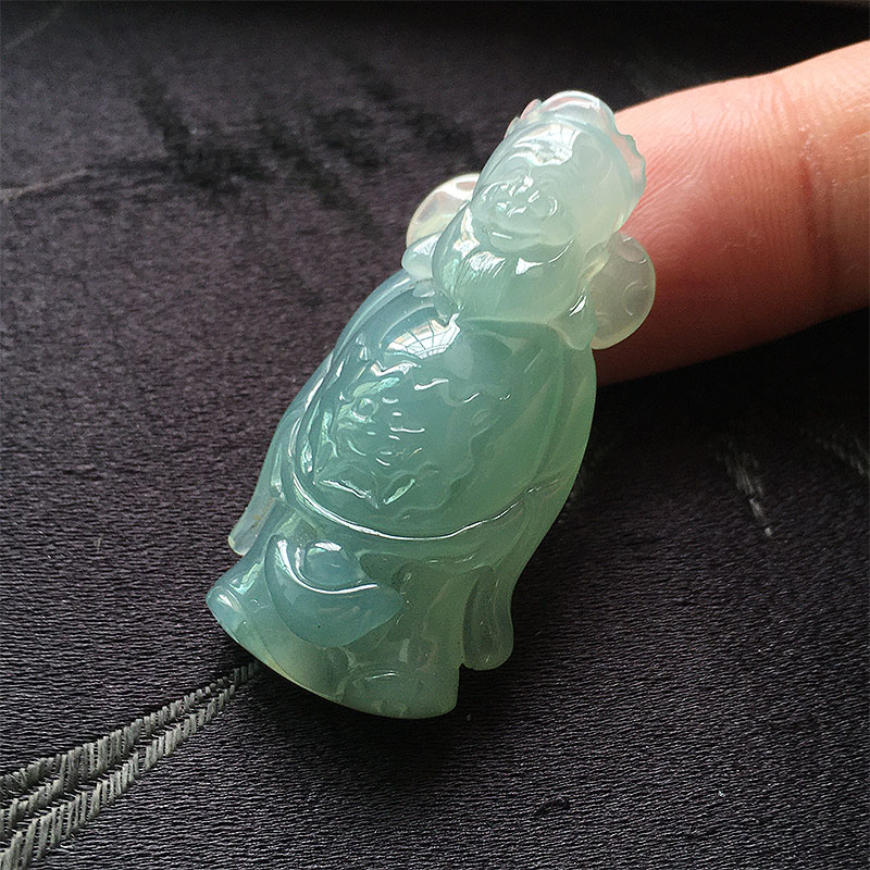 冰种精雕蓝水财神吊坠