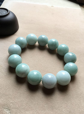 缅甸翡翠冰种浅绿色大珠子翡翠珠链卡17mm老种a货冰绿珠子手链串