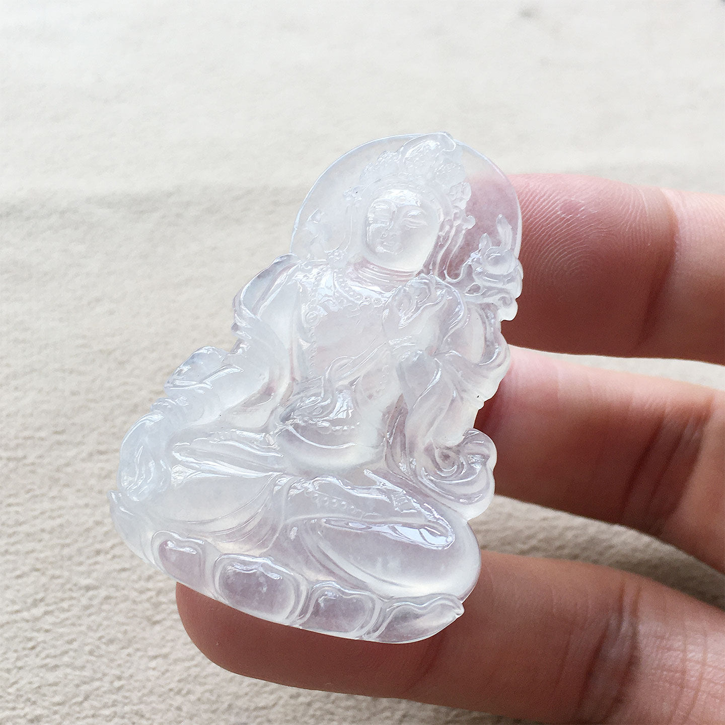 缅甸翡翠高冰种纯净玉文殊菩萨吊坠老种a货冰透水润玉纯净观音