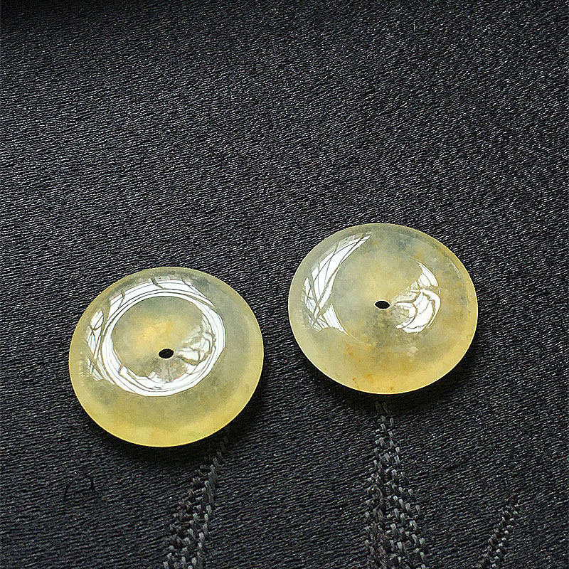 缅甸翡翠高冰种黄翡平安扣吊坠老种a货冰黄玉怀古扣对扣挂件配扣