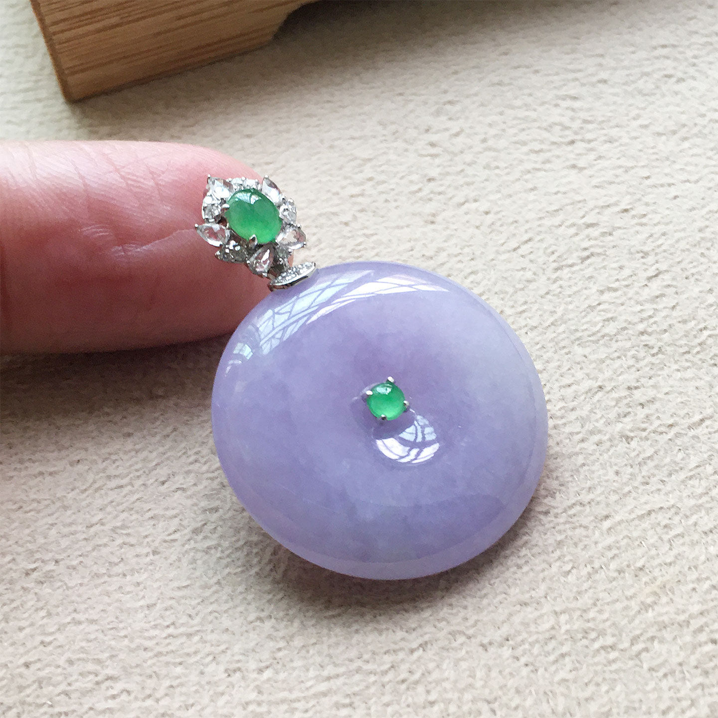 18K金镶嵌缅甸翡翠平安扣吊坠冰种紫罗兰翡翠平安扣挂件玉扣满紫