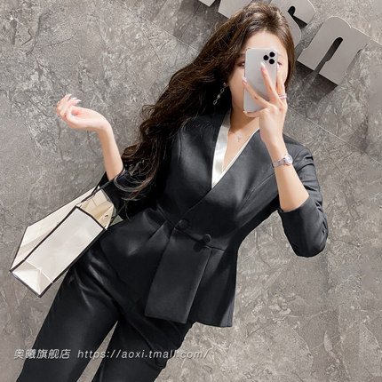 西装外套正装女套装时尚短款西服职业套装裤公务员白领工作服套装