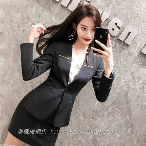 高端职业套装女工作服秋冬装修身气质时尚通勤珠宝店西装正装工装