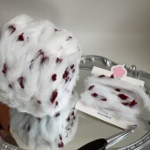 手混线皮草特色手工diy兔毛线帽子发夹糖兔编织围巾包包卡套100克