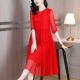 红色大摆连衣裙女夏天新款 海边度假气质宽松显瘦真丝桑蚕丝中长裙