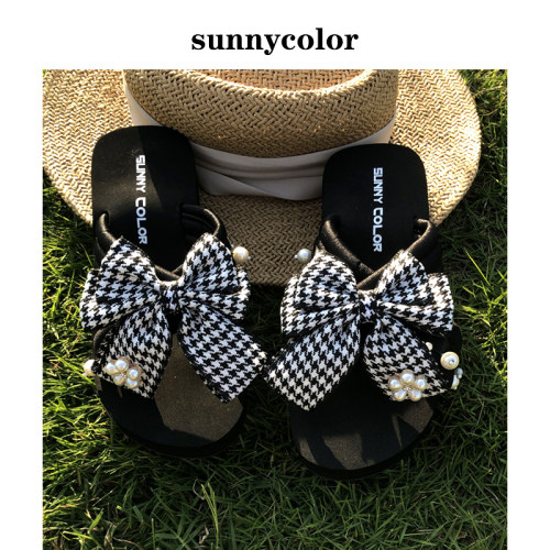 sunnycolor原创手工蝴蝶结拖鞋
