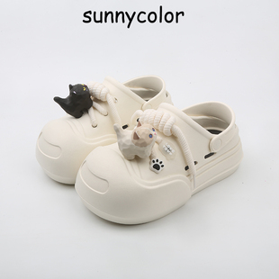 女ins SUNNYCOLOR可爱猫咪开口笑洞洞鞋 夏季 厚底凉鞋 外穿沙滩拖鞋