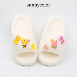 厚底防滑踩屎感一字凉拖 新款 卡通海绵宝宝拖鞋 女外穿2024年春夏季