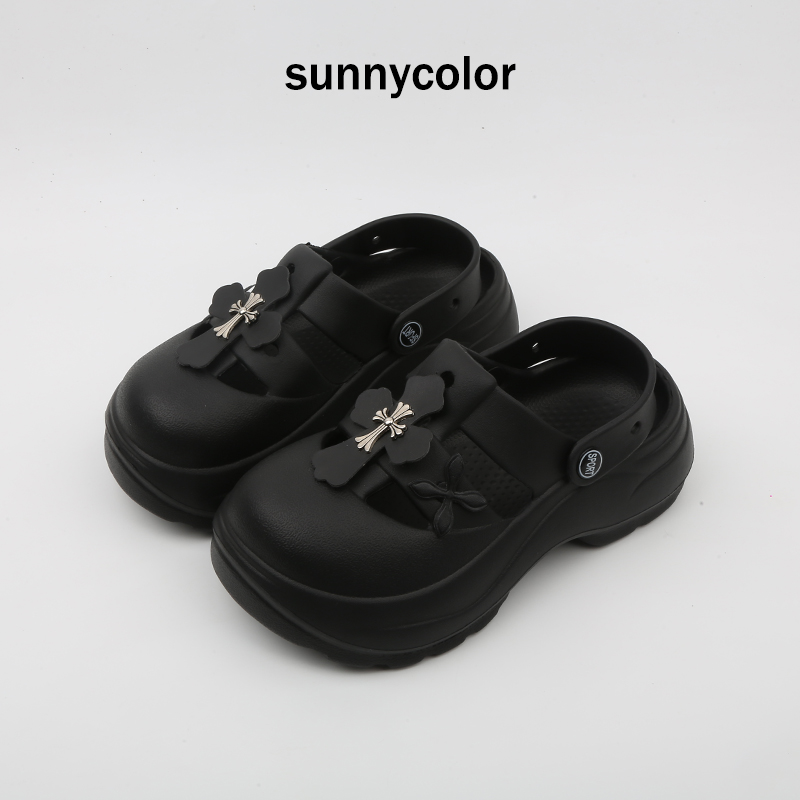 SUNNYCOLOR十字架朋克厚底洞洞鞋