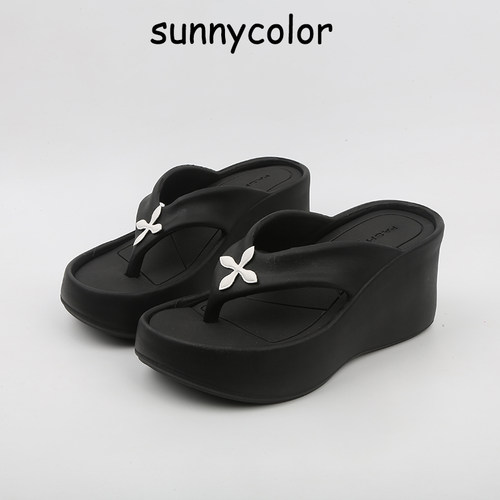 SUNNYCOLOR十字花超高跟人字拖