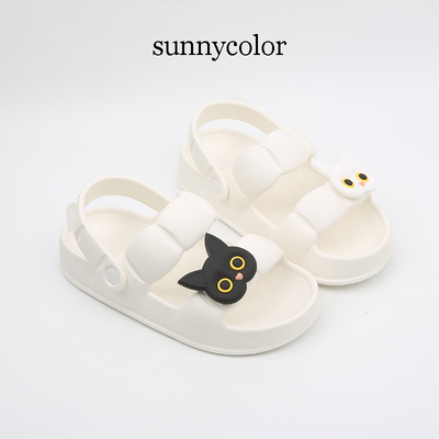 sunnycolor平底黑白猫凉鞋