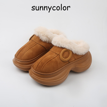SUNNY COLOR厚底增高毛毛拖鞋女冬季室内外穿加绒保暖包头棉拖鞋