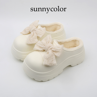 SUNNYCOLOR蝴蝶结厚底防水棉拖鞋