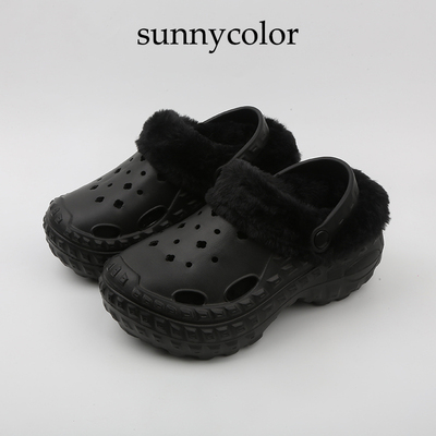 SUNNYCOLOR高跟轮胎底洞洞鞋加绒