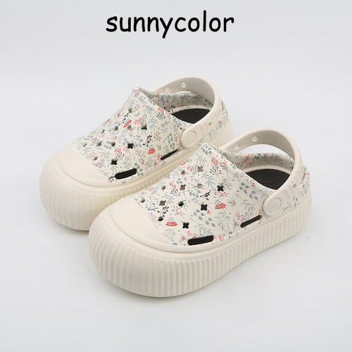 SUNNYCOLOR厚底小碎花沙滩洞洞鞋