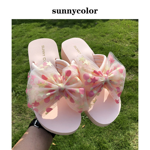 SUNNYCOLOR凉拖蝴蝶结沙滩鞋