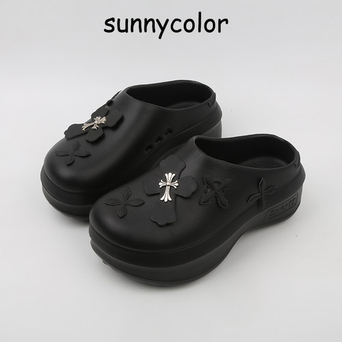 SUNNYCOLOR十字架厚底包头拖鞋