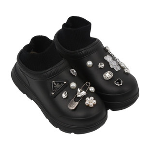 SUNNYCOLOR防水雪地靴女冬季三角标diy水钻厚底时尚ins潮加绒棉鞋