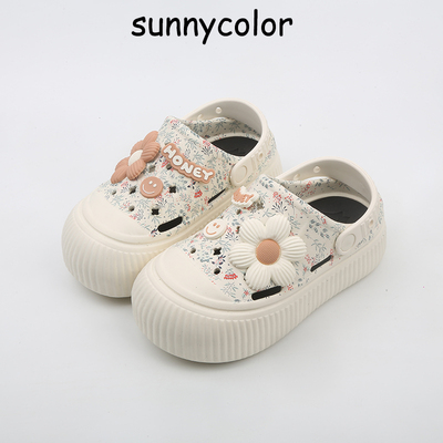SUNNYCOLOR小碎花沙滩厚底洞洞鞋