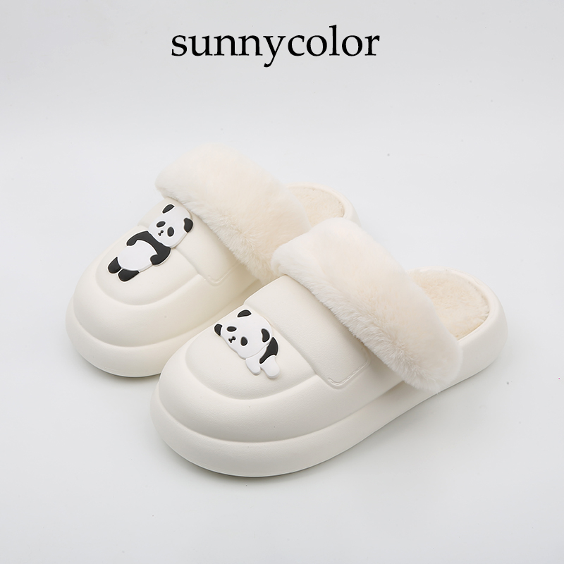 SUNNYCOLOR熊猫厚底可拆卸棉拖鞋
